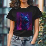 Neon portrait of a dog with glowing, electric colors in a cyberpunk-inspired style.